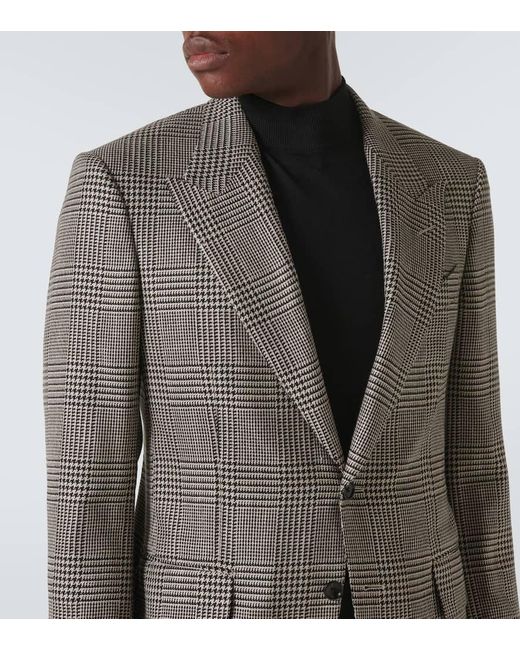 Tom Ford Brown Shelton Houndstooth Wool-Blend Blazer for men