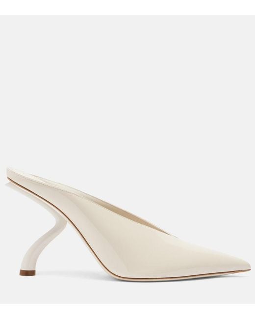 Ferragamo White Patent Leather Mules