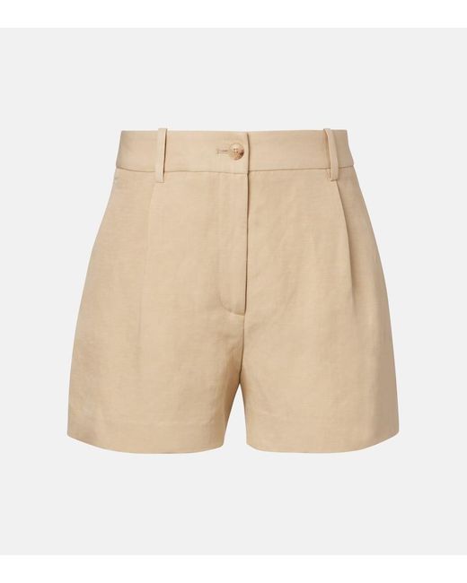 Nili Lotan Natural Pleated High-Rise Linen And Silk Shorts