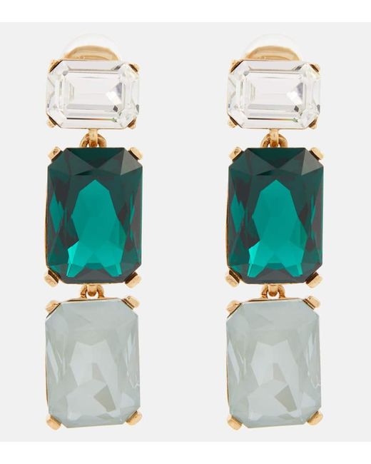 Pendientes adornados con cristales Oscar de la Renta de color Green