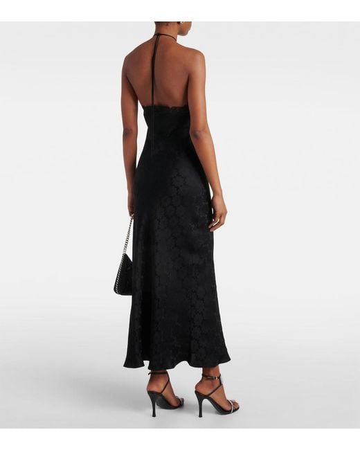 Stella McCartney Black Floral Jacquard Lace Midi Dress