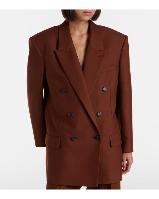 Saint Laurent Brown Double-Breasted Cashmere Blazer