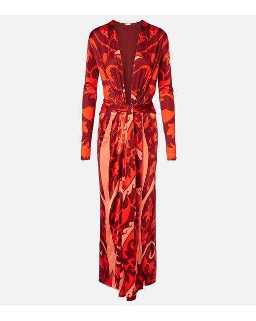 Johanna Ortiz Gathered Printed Jersey Midi Dress