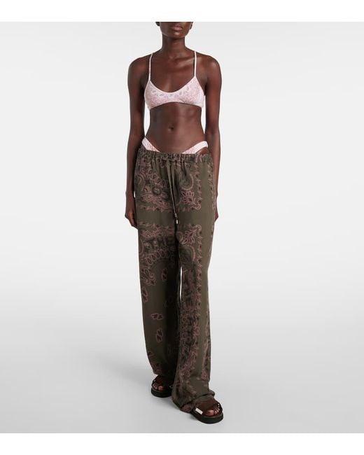 The Attico Brown Printed Low-Rise Wide-Leg Pants