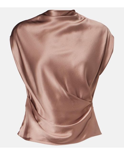 The Sei Pink Draped Silk Satin Top