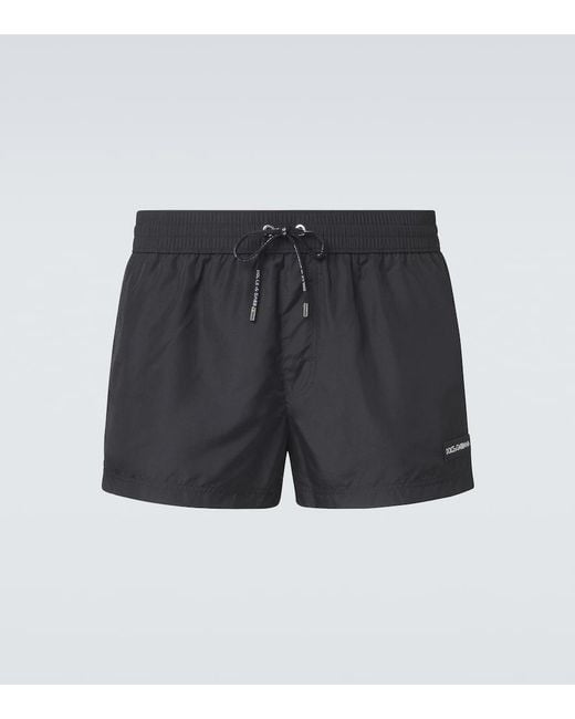 Dolce & Gabbana Gray Logo Swim Trunks for men