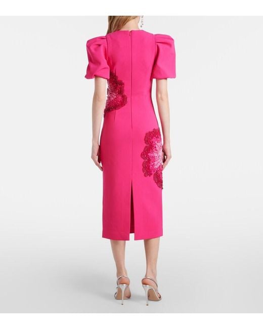 Rebecca Vallance Pink Layana Puff-Sleeve Embellished Midi Dress