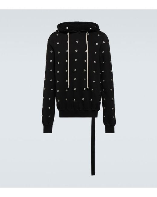 Rick Owens Black Granbury Studded Cotton Jersey Hoodie for men