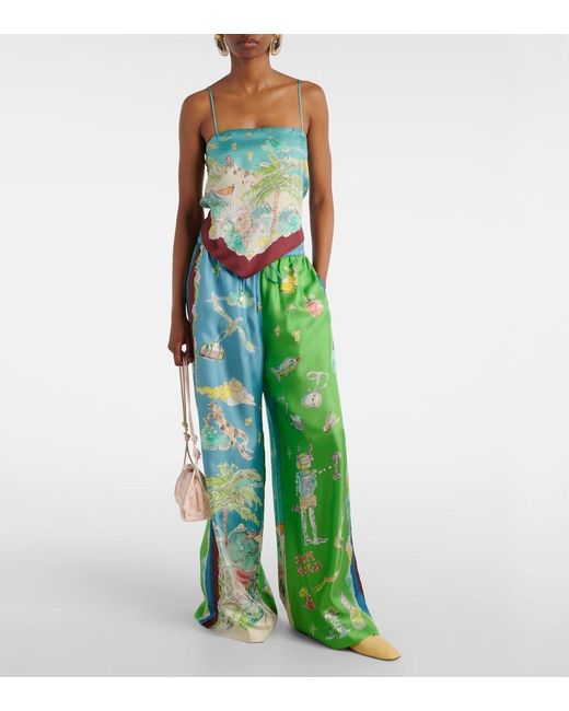ALÉMAIS Green Daria Printed Silk Top