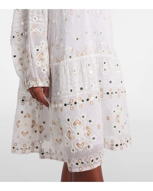 Juliet Dunn White Besticktes Minikleid Aus Baumwolle