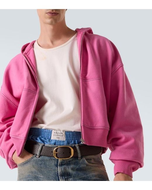 Sweat-Shirt A Capuche Brode En Coton Acne pour homme en coloris Pink