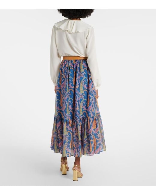Etro Blue Paisley Cotton And Silk Maxi Skirt
