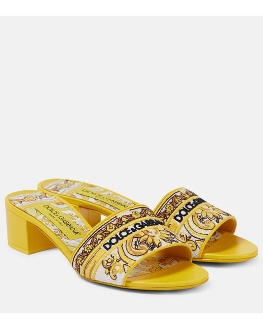 Dolce & Gabbana Yellow Majolica Embroidered Mules