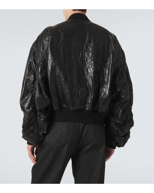 Rick Owens Black Secchia Flight Leather Bomber Jacket for men