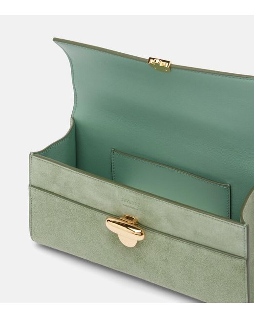 SAVETTE Green Symmetry Pochette Small Suede Top-Handle Bag