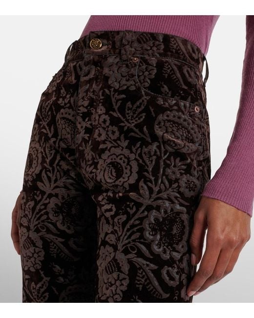 Chloé Black Floral High-Rise Velvet Straight Pants