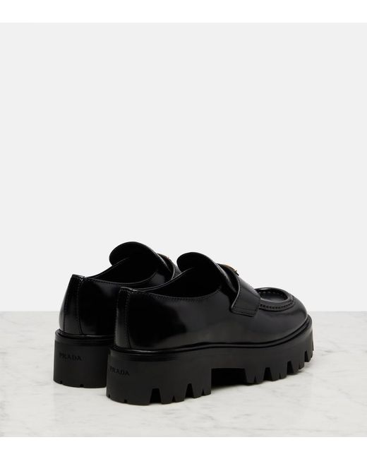 Prada Black Logo Leather Platform Loafers