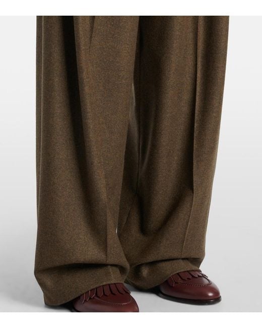 Loro Piana Brown Kurt Wool And Cashmere Wide-Leg Pants