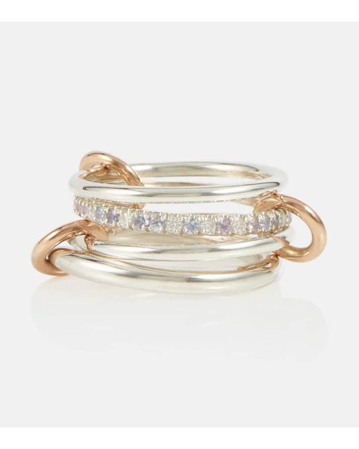 Spinelli Kilcollin Metallic Nimbus Sterling Linked Rings With Sapphires, Tanzanite And Diamonds