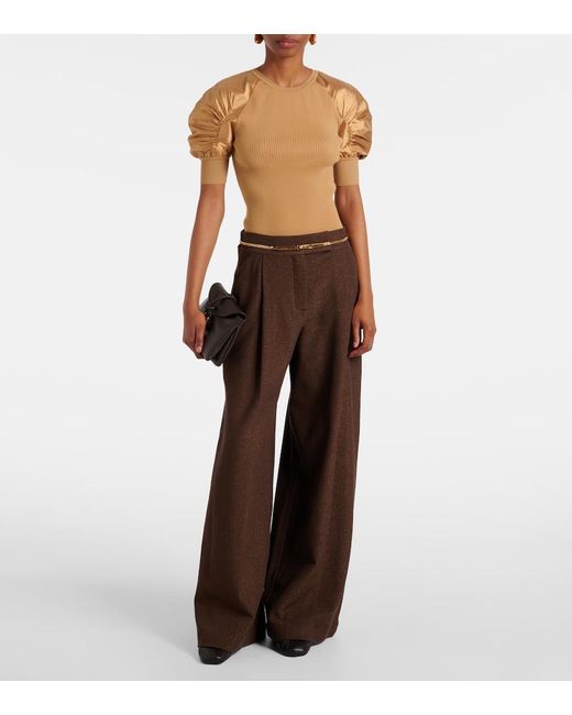 Max Mara Brown Ribbed-Knit Crepe Top