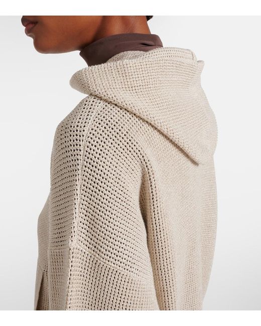 Brunello Cucinelli White Open-Knit Cotton-Blend Lame Zip-Up Hoodie
