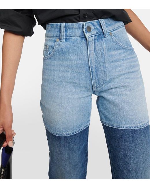 Peter Do Blue Patchwork High-Rise Straight Jeans