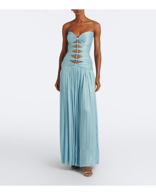 Costarellos Blue Ruched Lurex Georgette Gown