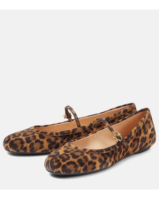 Gianvito Rossi Brown Carla Leopard-Print Suede Ballet Flats