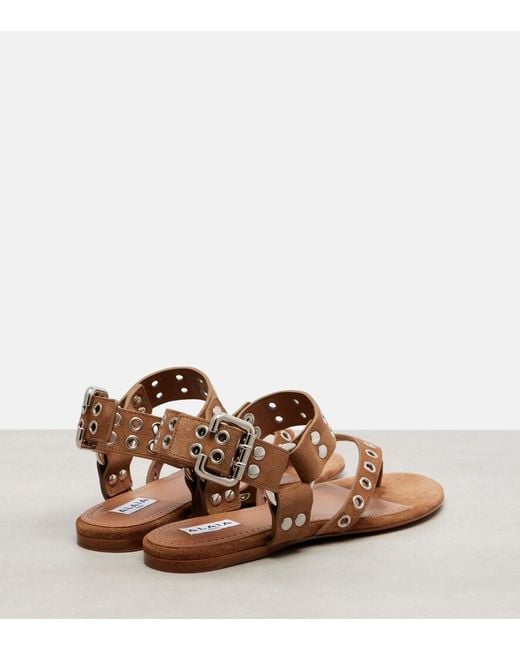 Alaïa Brown Biker Studded Suede Thong Sandals