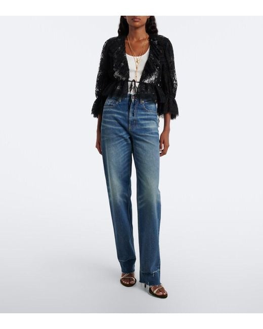 Chloé Black Semi-Sheer Cotton-Blend Lace Blouse