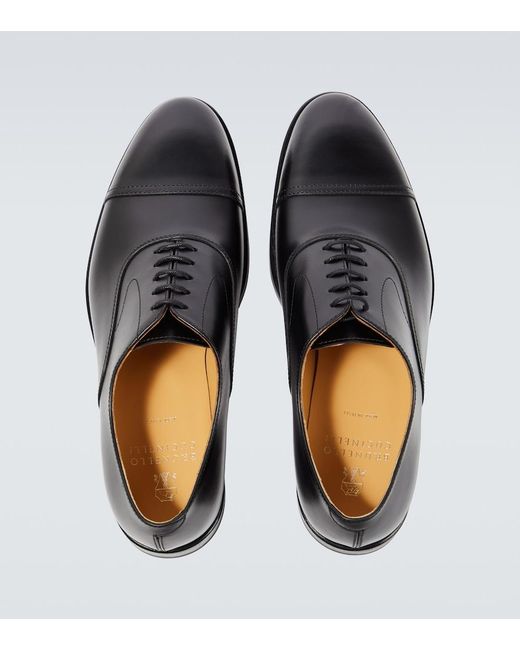 Brunello Cucinelli Black Leather Derby Shoes for men