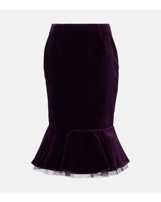 Nina Ricci Blue Peplum Cotton Velvet Midi Skirt