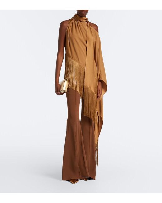 Taller Marmo Natural Atlas Fringed Scarf-Detail Crepe Cady Blouse