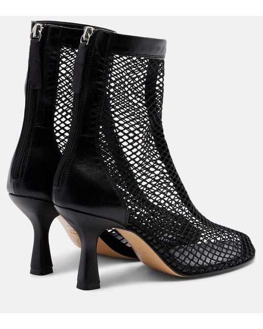 Souliers Martinez Black Fira Leather-Trimmed Fishnet Ankle Boots