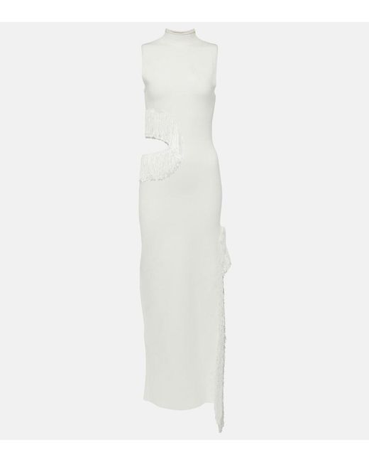 Galvan White Nova Beaded Compact Knit Gown