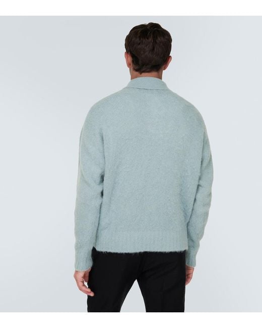 AMI Blue Alpaca And Wool-blend Polo Sweater for men