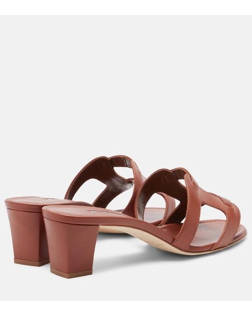 Manolo Blahnik Brown Grellanu 50 Leather Mules
