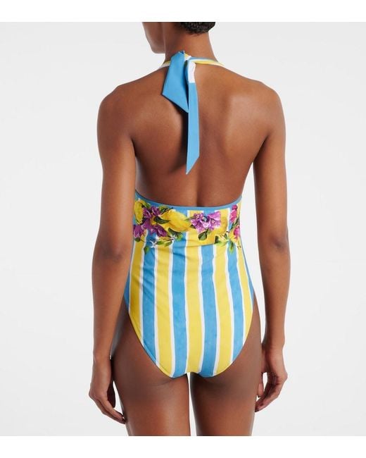 Dolce & Gabbana Blue Printed Halterneck Swimsuit