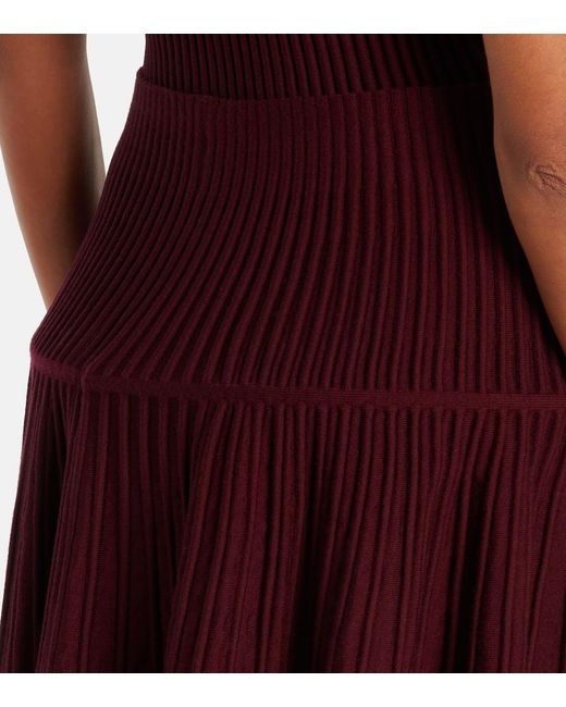 Alaïa Red Ribbed-Knit Wool-Blend Miniskirt