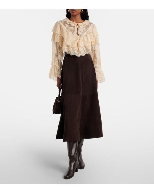 Rixo Natural Faryn Ruffled Lace Blouse