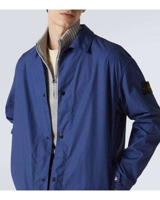 Stone Island Blue Compass Cotton Canvas Overshirt for men