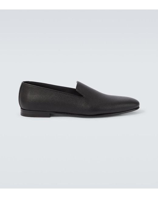 Manolo Blahnik Black Leather Loafers for men