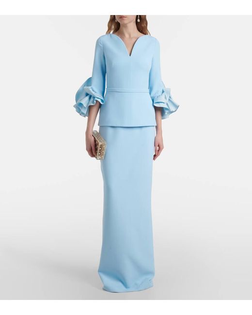 Safiyaa Blue Clemence Ruffled Crepe Gown