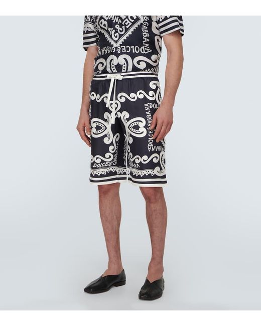 Shorts in twill di seta con stampa di Dolce & Gabbana in Blue da Uomo