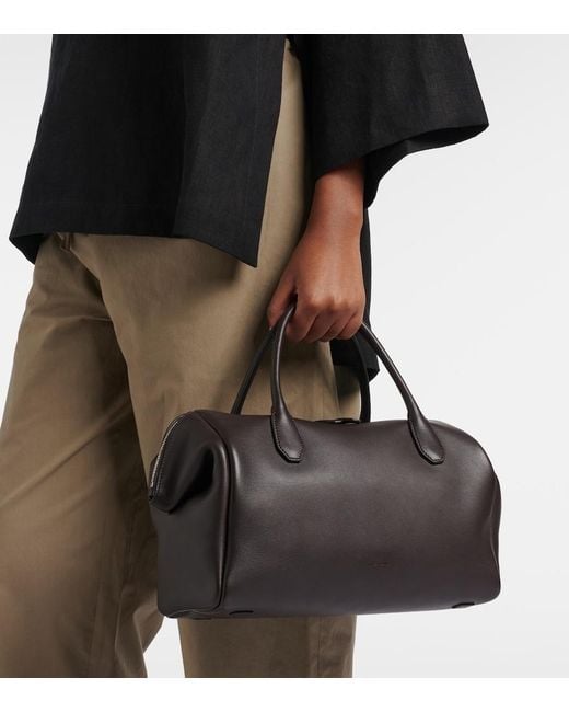 The Row Black Faye Leather Bowling Bag