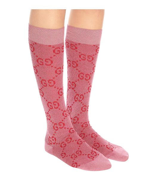 Gucci Cotton Lamé GG Socks in Pink 