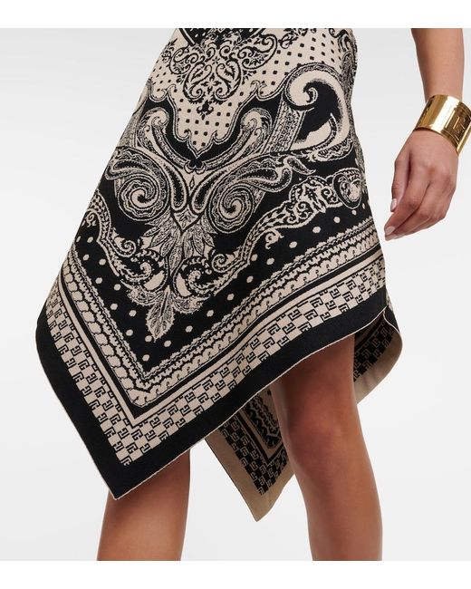 Balmain White Bandana-intarsia Knitted Midi Dress