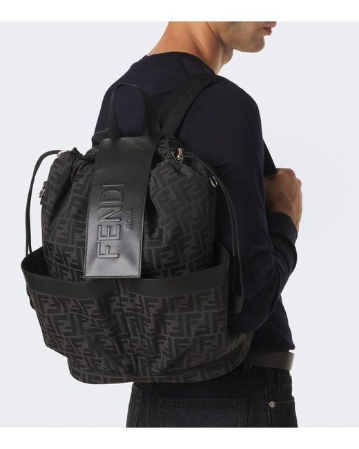 Fendi Black Strike Ff Zucca Leather-Trimmed Backpack for men