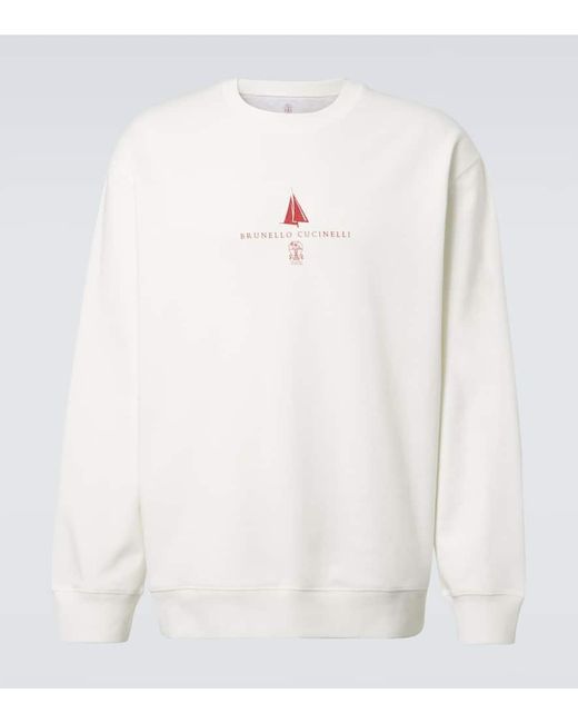Sudadera En Mezcla De Algodon Con Logo Brunello Cucinelli de hombre de color White