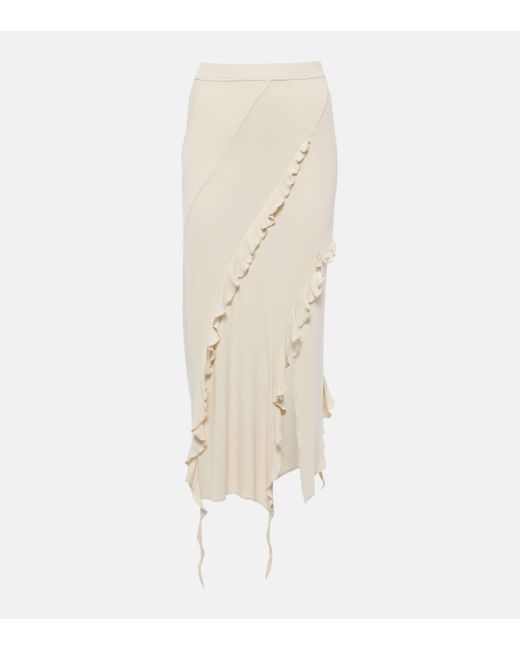 Acne Natural Asymmetric Ruffled Midi Skirt